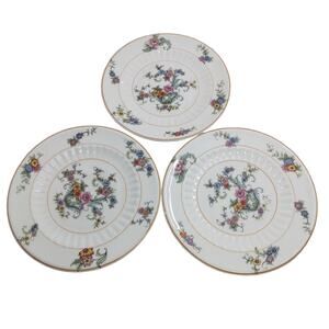 K.T. & K S--V China Salad Plates Floral Print Gold Trim Set of 3